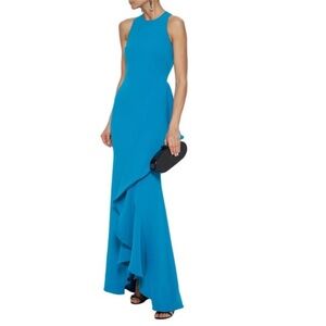 BADGLEY MISCHKA Fluted ruffled stretch-crepe gown